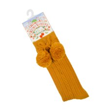 S355-M: Mustard Knee Length Socks w/Pom Pom (0-24 Months)